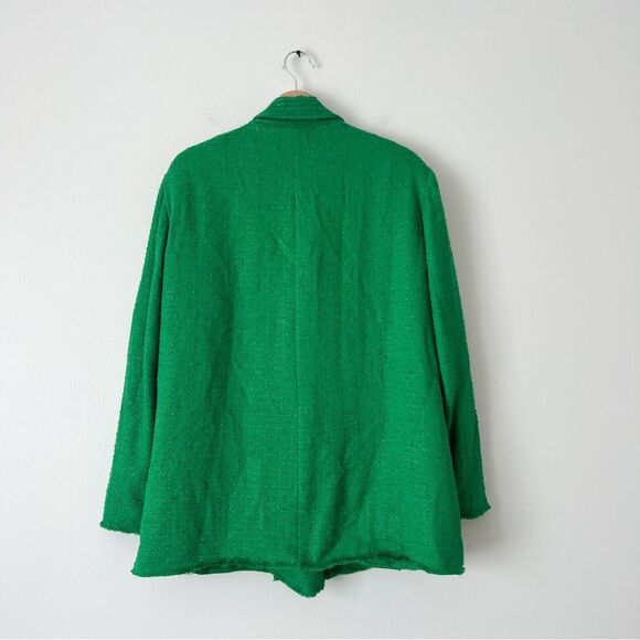 Zara Tweed Oversized Blazer Textured Double Breasted Size Large in Green Blogger - Picture 7 of 11